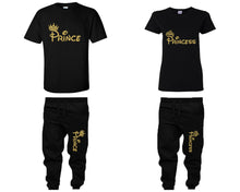 將圖片載入圖庫檢視器 Prince and Princess shirts and jogger pants, matching top and bottom set, Black t shirts, men joggers, shirt and jogger pants women. Matching couple joggers