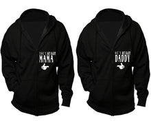 Load image into Gallery viewer, She's My Baby Mama and He's My Baby Daddy zipper hoodies, Matching couple hoodies, Black zip up hoodie for man, Black zip up hoodie womens