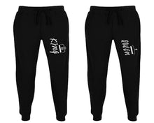 將圖片載入圖庫檢視器 King and Queen matching jogger pants, Black sweatpants for mens, jogger set womens. Matching couple joggers.