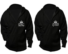 將圖片載入圖庫檢視器 King and Queen zipper hoodies, Matching couple hoodies, Black zip up hoodie for man, Black zip up hoodie womens