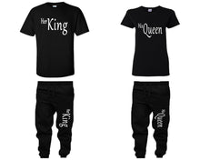 Load image into Gallery viewer, Her King and His Queen shirts and jogger pants, matching top and bottom set, Black t shirts, men joggers, shirt and jogger pants women. Matching couple joggers