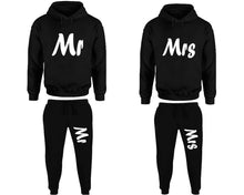 Load image into Gallery viewer, Mr and Mrs matching top and bottom set, Black pullover hoodie and sweatpants sets for mens, pullover hoodie and jogger set womens. Matching couple joggers.