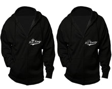 Load image into Gallery viewer, Her King and His Queen zipper hoodies, Matching couple hoodies, Black zip up hoodie for man, Black zip up hoodie womens
