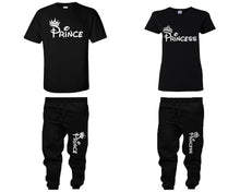 Load image into Gallery viewer, Prince Princess shirts, matching top and bottom set, Black t shirts, men joggers, shirt and jogger pants women. Matching couple joggers