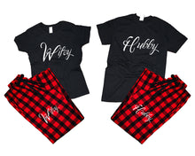 將圖片載入圖庫檢視器 Hubby and Wifey matching couple top bottom sets.Couple shirts, Buffalo Red_Black flannel pants for men, flannel pants for women. Couple matching shirts.