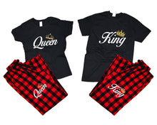 將圖片載入圖庫檢視器 King and Queen matching couple top bottom sets.Couple shirts, Buffalo Red_Black flannel pants for men, flannel pants for women. Couple matching shirts.