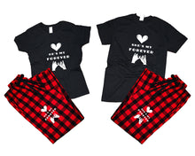 將圖片載入圖庫檢視器 She's My Forever and He's My Forever matching couple top bottom sets.Couple shirts, Buffalo Red_Black flannel pants for men, flannel pants for women. Couple matching shirts.