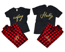 將圖片載入圖庫檢視器 Hubby and Wifey matching couple top bottom sets.Couple shirts, Buffalo Red_Black flannel pants for men, flannel pants for women. Couple matching shirts.