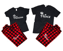 將圖片載入圖庫檢視器 Prince and Princess matching couple top bottom sets.Couple shirts, Buffalo Red_Black flannel pants for men, flannel pants for women. Couple matching shirts.