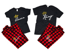 將圖片載入圖庫檢視器 King and Queen matching couple top bottom sets.Couple shirts, Buffalo Red_Black flannel pants for men, flannel pants for women. Couple matching shirts.