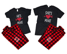 將圖片載入圖庫檢視器 She's Mine and He's Mine matching couple top bottom sets.Couple shirts, Buffalo Red_Black flannel pants for men, flannel pants for women. Couple matching shirts.
