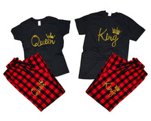 將圖片載入圖庫檢視器 King and Queen matching couple top bottom sets.Couple shirts, Buffalo Red_Black flannel pants for men, flannel pants for women. Couple matching shirts.