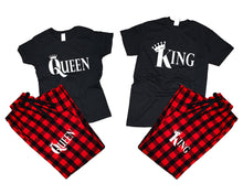 Load image into Gallery viewer, King and Queen matching couple top bottom sets.Couple shirts, Buffalo Red_Black flannel pants for men, flannel pants for women. Couple matching shirts.