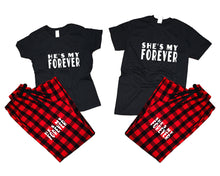 將圖片載入圖庫檢視器 She's My Forever and He's My Forever matching couple top bottom sets.Couple shirts, Buffalo Red_Black flannel pants for men, flannel pants for women. Couple matching shirts.
