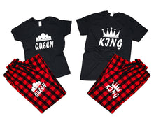 將圖片載入圖庫檢視器 King and Queen matching couple top bottom sets.Couple shirts, Buffalo Red_Black flannel pants for men, flannel pants for women. Couple matching shirts.