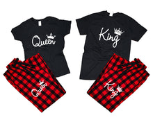 Load image into Gallery viewer, King and Queen matching couple top bottom sets.Couple shirts, Buffalo Red_Black flannel pants for men, flannel pants for women. Couple matching shirts.