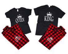 將圖片載入圖庫檢視器 King and Queen matching couple top bottom sets.Couple shirts, Buffalo Red_Black flannel pants for men, flannel pants for women. Couple matching shirts.