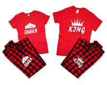 將圖片載入圖庫檢視器 King and Queen matching couple top bottom sets.Couple shirts, Buffalo Red_Red flannel pants for men, flannel pants for women. Couple matching shirts.