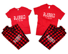 Load image into Gallery viewer, Blessed for Her and Blessed for Him matching couple top bottom sets.Couple shirts, Buffalo Red_Red flannel pants for men, flannel pants for women. Couple matching shirts.