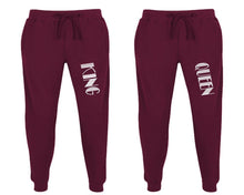 Load image into Gallery viewer, King and Queen matching jogger pants, Burgundy sweatpants for mens, jogger set womens. Matching couple joggers.