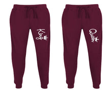 Load image into Gallery viewer, King and Queen matching jogger pants, Burgundy sweatpants for mens, jogger set womens. Matching couple joggers.