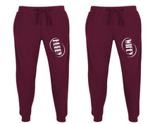 Load image into Gallery viewer, Hubby and Wifey matching jogger pants, Burgundy sweatpants for mens, jogger set womens. Matching couple joggers.