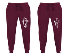 Load image into Gallery viewer, Her King and His Queen matching jogger pants, Burgundy sweatpants for mens, jogger set womens. Matching couple joggers.
