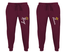 Load image into Gallery viewer, King and Queen matching jogger pants, Burgundy sweatpants for mens, jogger set womens. Matching couple joggers.