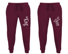 Load image into Gallery viewer, Her King and His Queen matching jogger pants, Burgundy sweatpants for mens, jogger set womens. Matching couple joggers.