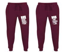 將圖片載入圖庫檢視器 Hubby and Wifey matching jogger pants, Burgundy sweatpants for mens, jogger set womens. Matching couple joggers.