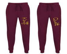 將圖片載入圖庫檢視器 King and Queen matching jogger pants, Burgundy sweatpants for mens, jogger set womens. Matching couple joggers.