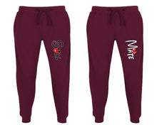 Load image into Gallery viewer, Soul and Mate matching jogger pants, Burgundy sweatpants for mens, jogger set womens. Matching couple joggers.