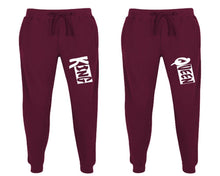 Load image into Gallery viewer, King and Queen matching jogger pants, Burgundy sweatpants for mens, jogger set womens. Matching couple joggers.