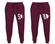 將圖片載入圖庫檢視器 King and Queen matching jogger pants, Burgundy sweatpants for mens, jogger set womens. Matching couple joggers.