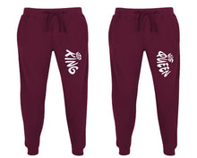 Load image into Gallery viewer, Her King and His Queen matching jogger pants, Burgundy sweatpants for mens, jogger set womens. Matching couple joggers.