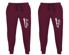 Load image into Gallery viewer, Hubby and Wifey matching jogger pants, Burgundy sweatpants for mens, jogger set womens. Matching couple joggers.