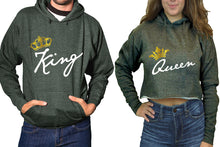 將圖片載入圖庫檢視器 King and Queen hoodies, Matching couple hoodies, Charcoal pullover hoodie for man Charcoal crop top hoodie for woman