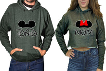 將圖片載入圖庫檢視器 Dad and Mom hoodies, Matching couple hoodies, Charcoal pullover hoodie for man Charcoal crop hoodie for woman