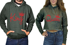 將圖片載入圖庫檢視器 King and Queen hoodies, Matching couple hoodies, Charcoal pullover hoodie for man Charcoal crop top hoodie for woman