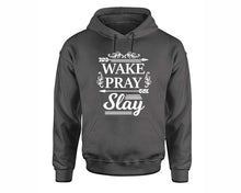 將圖片載入圖庫檢視器 Wake Pray Slay inspirational quote hoodie. Charcoal Hoodie, hoodies for men, unisex hoodies