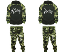 將圖片載入圖庫檢視器 Hubby and Wifey matching top and bottom set, Camo Green hoodie and sweatpants sets for mens, camo hoodie and jogger set womens. Couple matching camo jogger pants.