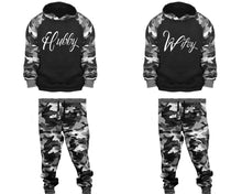 將圖片載入圖庫檢視器 Hubby and Wifey matching top and bottom set, Camo Grey hoodie and sweatpants sets for mens, camo hoodie and jogger set womens. Couple matching camo jogger pants.