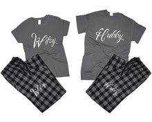 將圖片載入圖庫檢視器 Hubby and Wifey matching couple top bottom sets.Couple shirts, Charcoal Black_Charcoal flannel pants for men, flannel pants for women. Couple matching shirts.
