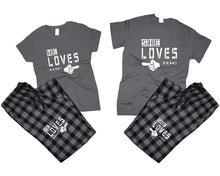 將圖片載入圖庫檢視器 She Loves Me and He Loves Me matching couple top bottom sets.Couple shirts, Charcoal Black_Charcoal flannel pants for men, flannel pants for women. Couple matching shirts.