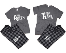 Load image into Gallery viewer, Her King and His Queen matching couple top bottom sets.Couple shirts, Charcoal Black_Charcoal flannel pants for men, flannel pants for women. Couple matching shirts.