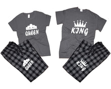 將圖片載入圖庫檢視器 King and Queen matching couple top bottom sets.Couple shirts, Charcoal Black_Charcoal flannel pants for men, flannel pants for women. Couple matching shirts.