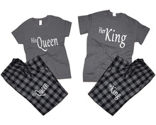 Load image into Gallery viewer, Her King and His Queen matching couple top bottom sets.Couple shirts, Charcoal Black_Charcoal flannel pants for men, flannel pants for women. Couple matching shirts.