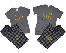 將圖片載入圖庫檢視器 King and Queen matching couple top bottom sets.Couple shirts, Charcoal Black_Charcoal flannel pants for men, flannel pants for women. Couple matching shirts.