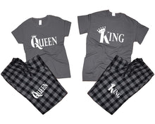 Load image into Gallery viewer, King and Queen matching couple top bottom sets.Couple shirts, Charcoal Black_Charcoal flannel pants for men, flannel pants for women. Couple matching shirts.