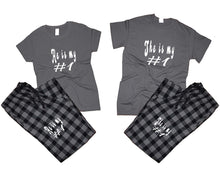 Load image into Gallery viewer, She's My Number 1 and He's My Number 1 matching couple top bottom sets.Couple shirts, Charcoal Black_Charcoal flannel pants for men, flannel pants for women. Couple matching shirts.